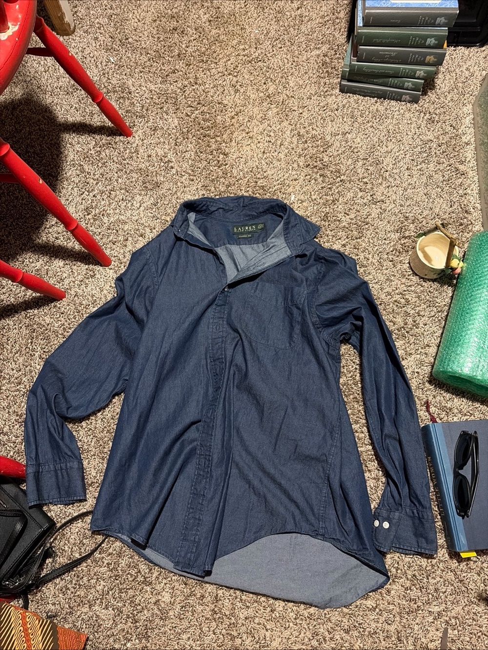 Lauren Ralph Lauren Navy Blue Casual Button-Down Shirt
